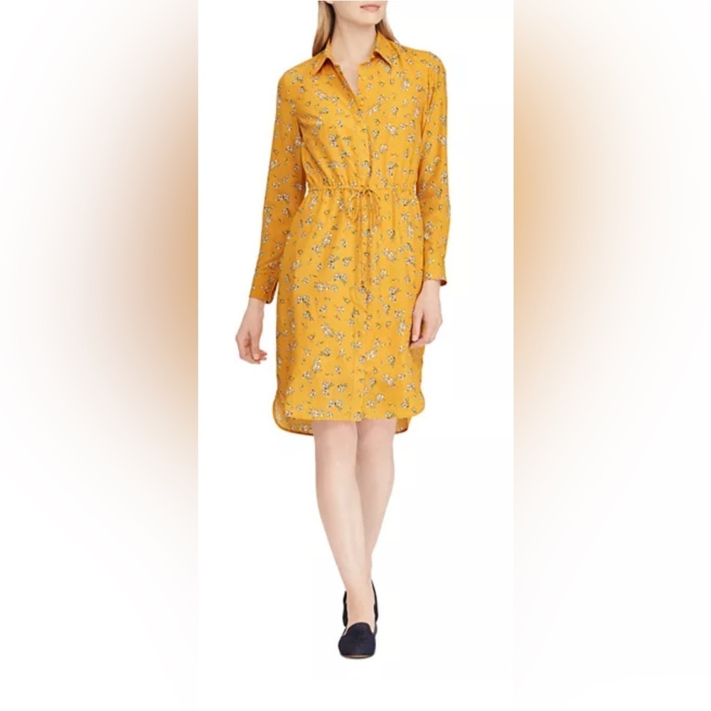 Lauren Ralph Lauren Floral Shirt Dress Mustard Yellow Size 14